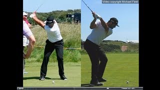 Jon Rahm golf swing  Long Iron faceon amp downtheline July 2017 [upl. by Neyuq832]