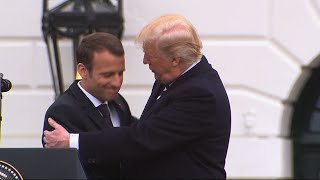 Trump Welcomes Macron with Handshakes Kisses [upl. by Zetrac103]