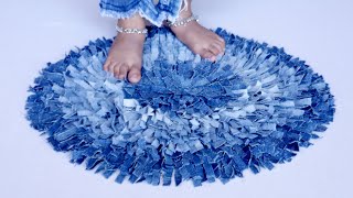 Easy  Doormat Making at Home Using Old Jeans  Old Jeans Recycling [upl. by Abbott]