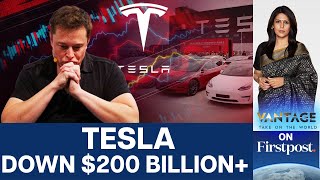 Teslas Market Value Plunges by 12 80 Billion Wiped Out in a Day  Vantage with Palki Sharma [upl. by Fronia]