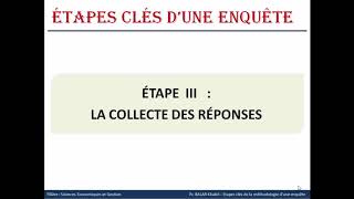 Partie I  Etapes clés de la méthodologie dune enquête [upl. by Ayyidas]