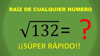 OBTÉN LA RAIZ CUADRADA DE CUALQUIER NUMERO MUY RAPIDO [upl. by Anaibib425]