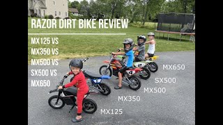 Razor Dirt Bike Review MX125 MX350 MXSX500 and MX650  All Within One View [upl. by Barbaresi]