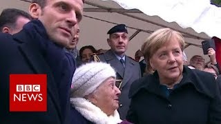 Old lady mistakes Chancellor Merkel for Macrons wife  BBC News [upl. by Suoivatnom]