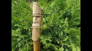 Walking Stick quotFOREST KINGquot  carving a cedar wood spirit [upl. by Bogie648]