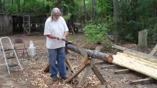 How to use a Drawknife to Debark a pine log [upl. by Hagood]