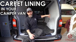 HOW TO PROFESSIONALLY LINE YOUR CAMPER VAN WITH 4WAY STRETCH CARPET  Do it yourself at home [upl. by Aleetha]