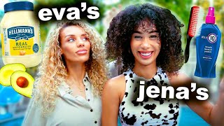 WE SWAPPED CURLY HAIR ROUTINES  MyLifeAsEva amp Jena Frumes [upl. by Cirala889]