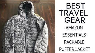 Best Travel Gear Amazon Essentials Packable Puffer Jacket Review [upl. by Sicnarf322]