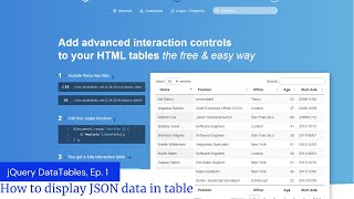 jQuery DataTables AJAX JSON example [upl. by Ahsata865]