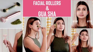 Facial Rollers amp Gua Sha  How to use them for GLOWING SKIN [upl. by Bock]