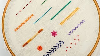 TOP 12 STITCHES IN HAND EMBROIDERY  Tutorial for Beginners [upl. by Dukey]