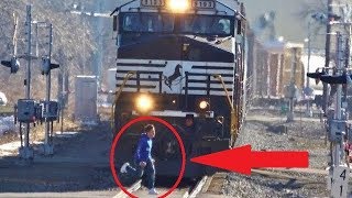 Man Nearly Killed Running In Front of Train [upl. by Adelaida]